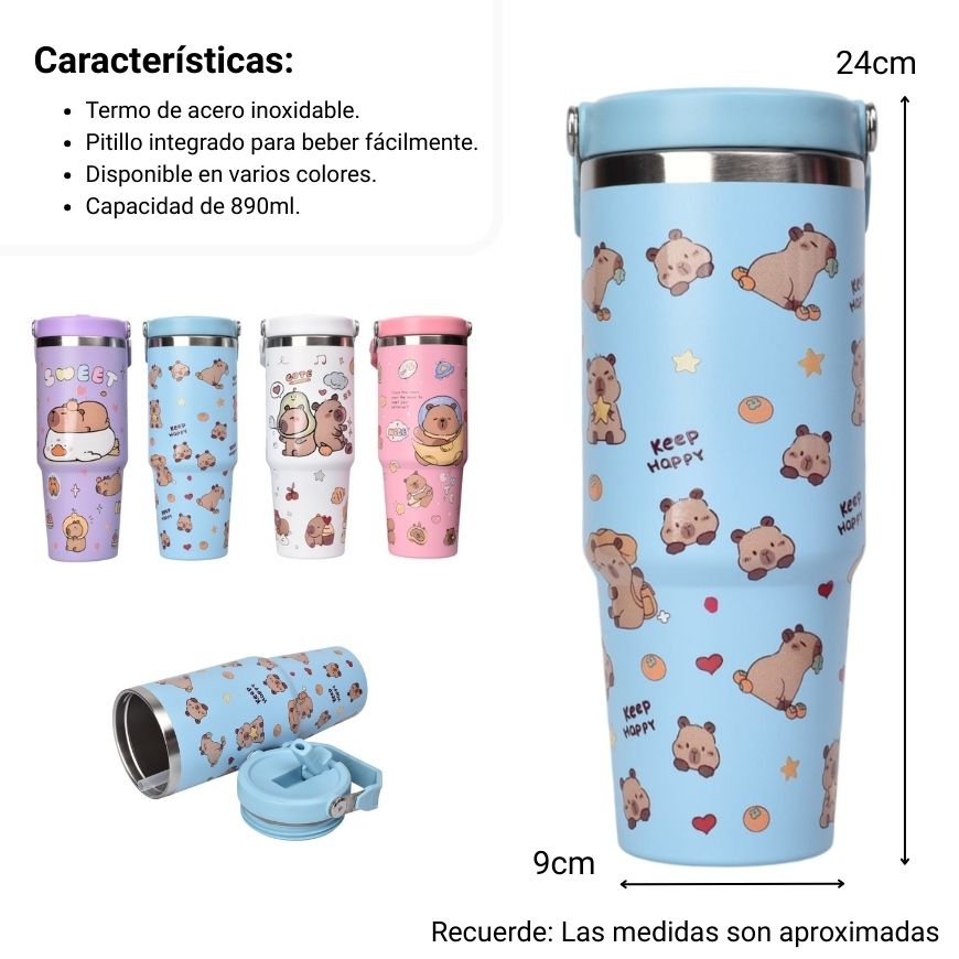termo metalico 890ml capybara dim:9x24