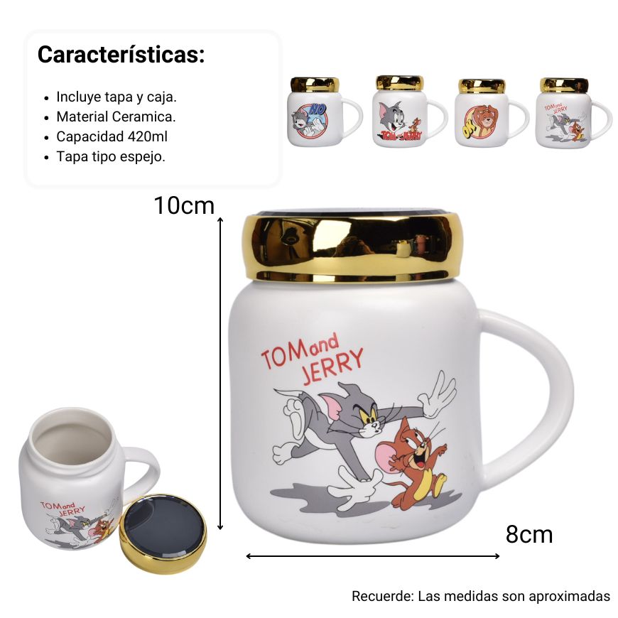 mug pocillo ceramica personaje con tapa espejo 420ml