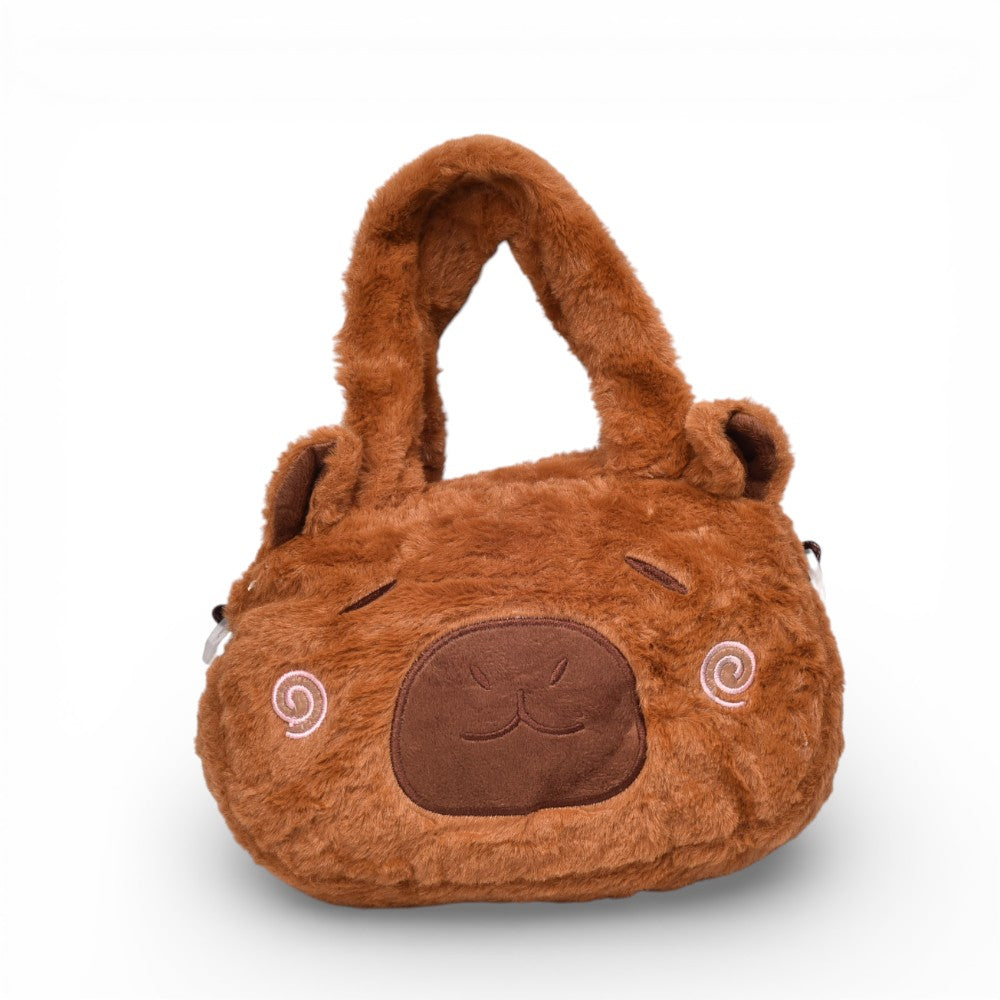 bolso cartera personaje cafe poliester peluche dim:20x14x3