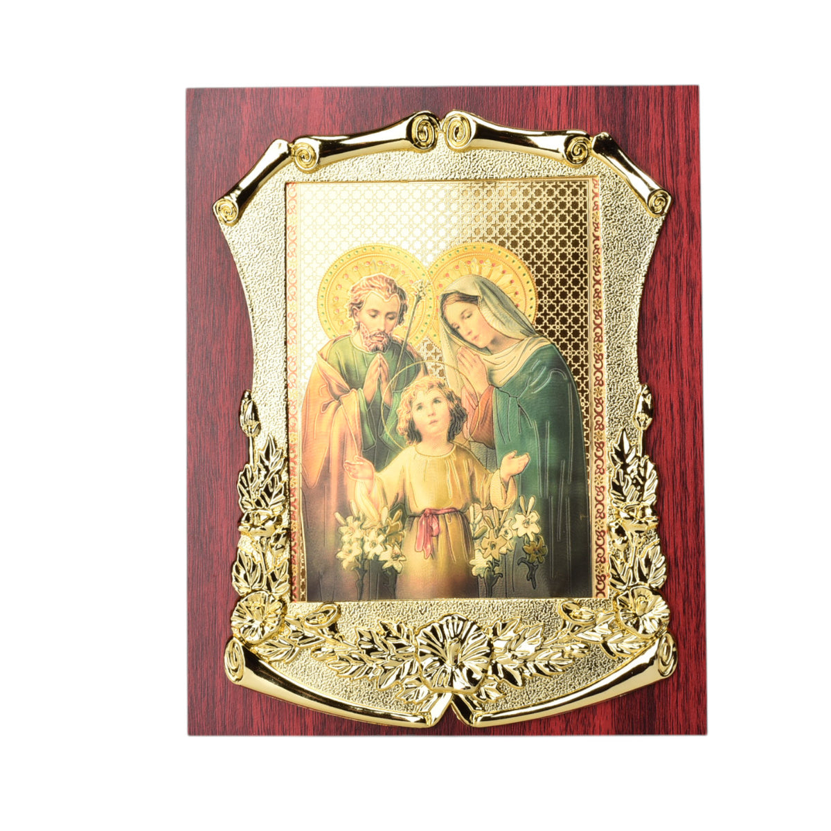 adorno dorado con imagen catolica plastica dim:19x24