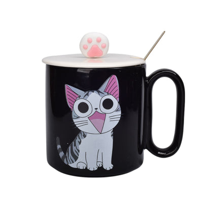 MUG POCILLO CERAMICA DISEÑOS GATOS CON CUCHARA 420ML DIM:9X8