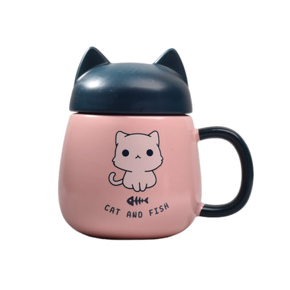 MUG POCILLO CERAMICA CON TAPA DISEÑO GATO