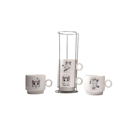 SET 4PCS POCILLOS CON BASE EN CERAMICA 250ML DIM:7*8*25