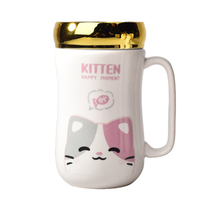 MUG POCILLO CERAMICA DISEÑOS DE ANIMALES CON TAPA DE 400ML