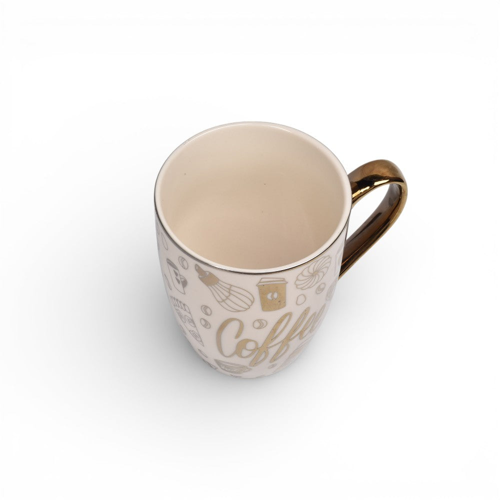 pocillo mug blanco con dorado ceramica dim:8x8x10