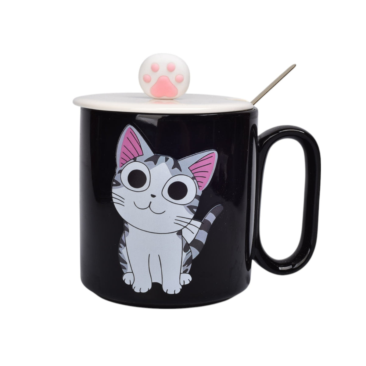 mug pocillo ceramica diseños gatos con cuchara 420ml dim:9x8