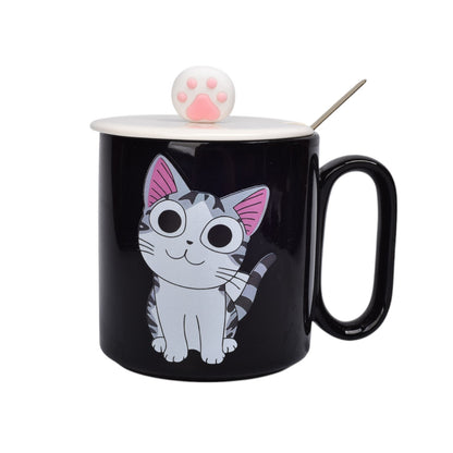 MUG POCILLO CERAMICA DISEÑOS GATOS CON CUCHARA 420ML DIM:9X8