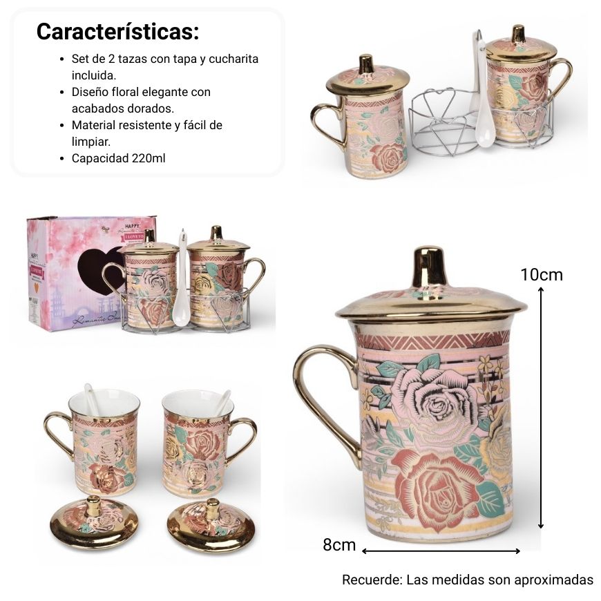 set pocillos 2pcs con cuchara y base 220ml dim:7x7x12