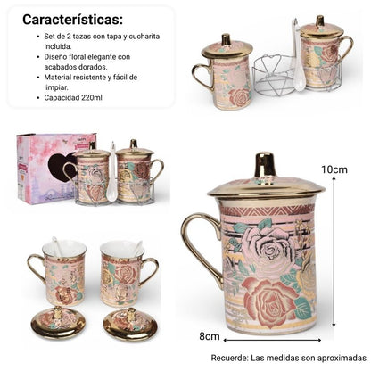 SET POCILLOS 2PCS CON CUCHARA Y BASE 220ML DIM:7X7X12