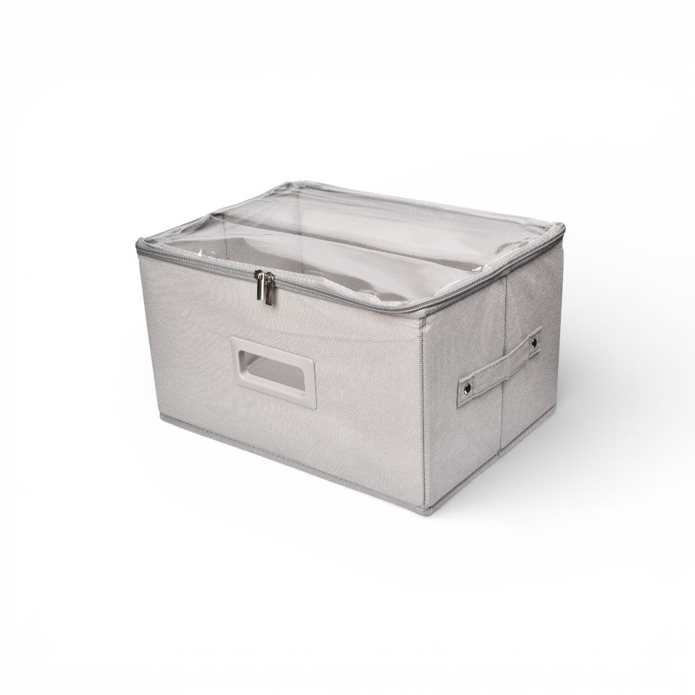 organizador de ropa con tapa fibra poliester gris azul dim:35x26x20