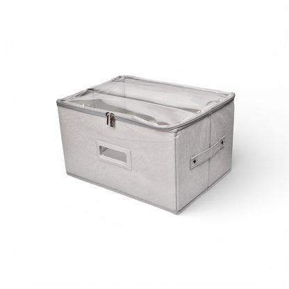 ORGANIZADOR DE ROPA CON TAPA FIBRA POLIESTER GRIS AZUL DIM:35X26X20