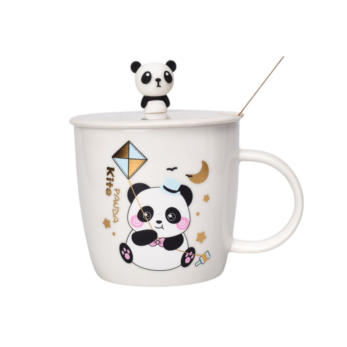 mug pocillo con tapa ceramica y cuchara 340ml dim:9x9x9