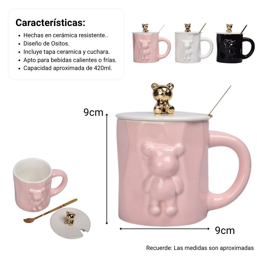 mug pocillo con tapa de ceramica personaje 420ml dim:9x9x9