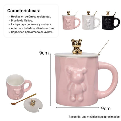 MUG POCILLO CON TAPA DE CERAMICA PERSONAJE 420ML DIM:9X9X9