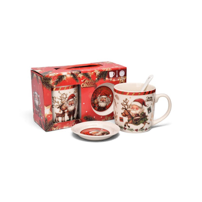SET 3PCS MUG POCILLO PLATO CERAMICA NAVIDEÑO 350ML