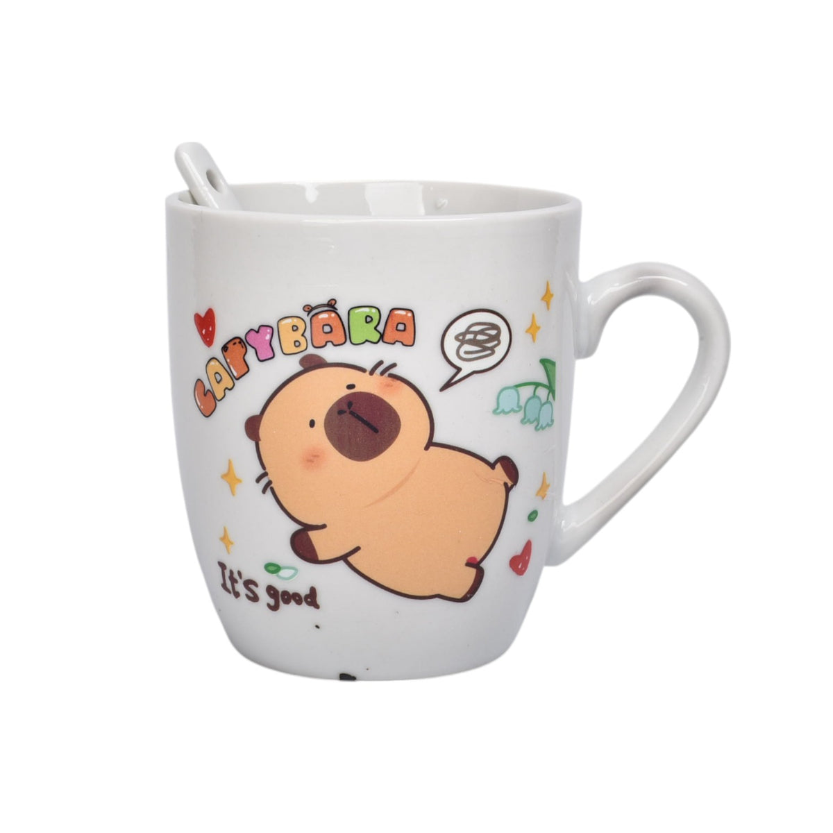 pocillo con cuchara ceramica 180ml diseño de capybara dim:8x7x7