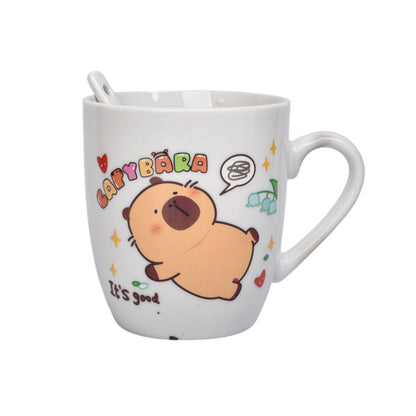 POCILLO CON CUCHARA CERAMICA 180ML DISEÑO DE CAPYBARA DIM:8X7X7