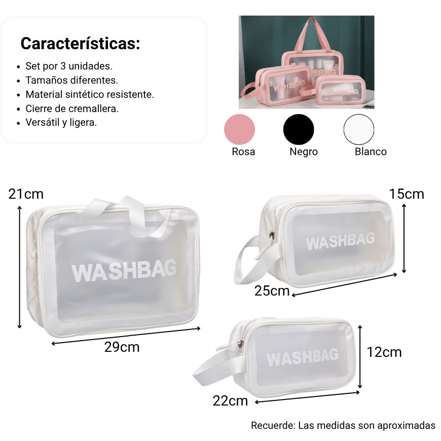 cosmetiquera x 3 und maquillaje sintetico dim:29x10x20