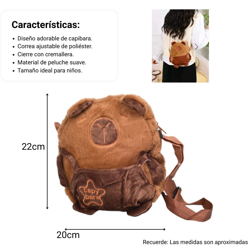maleta morral peluche cafe dim:22x20x7