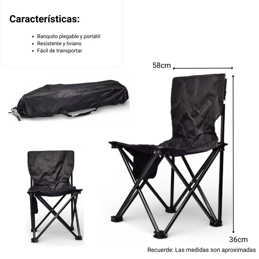 silla metal poliester desplegable negra grande dim:36x36x58