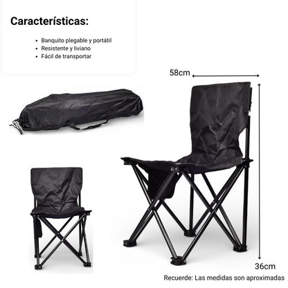 SILLA METAL POLIESTER DESPLEGABLE NEGRA GRANDE DIM:36X36X58