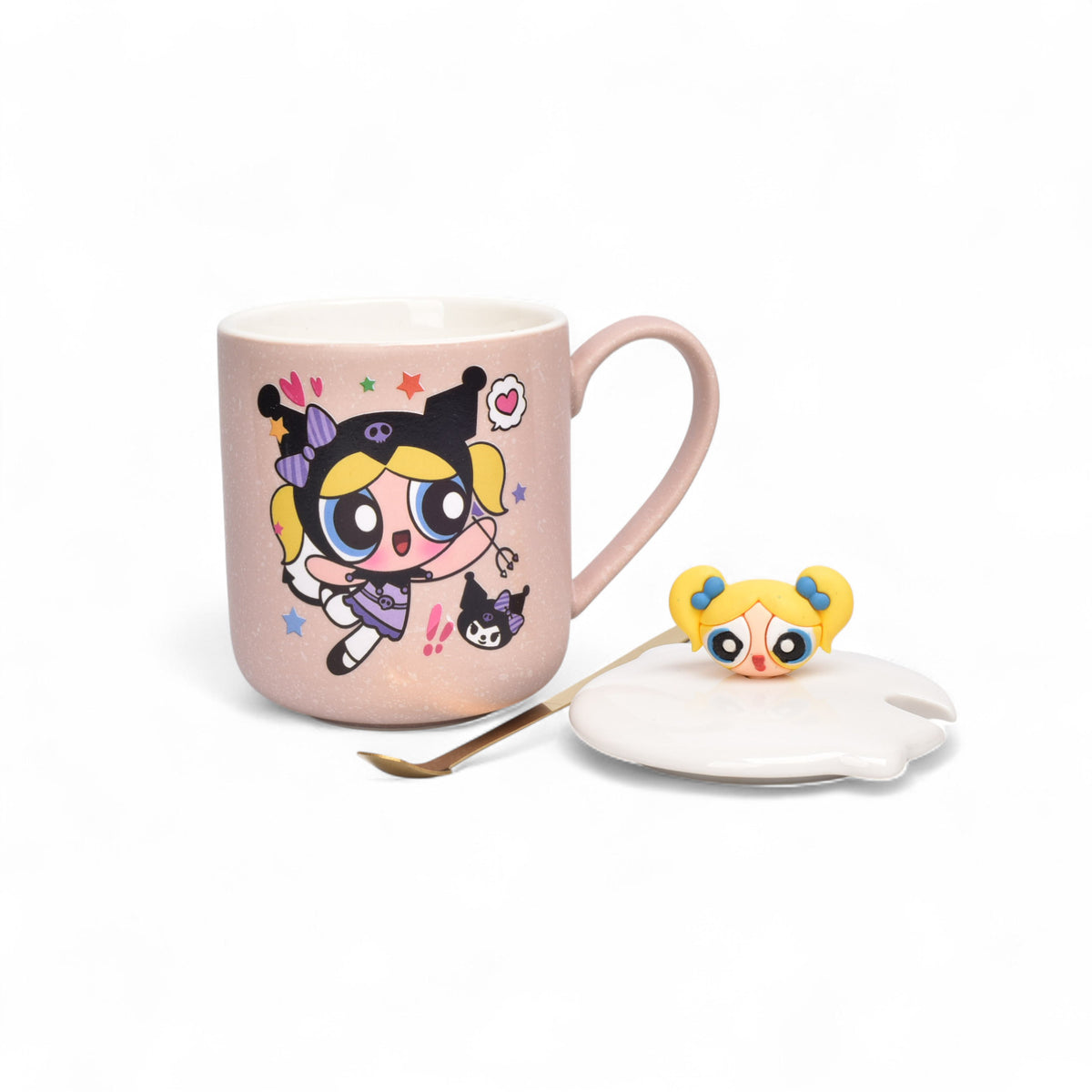 mug pocillo ceramica personaje con tapa y cuchara 340ml dim:9x7