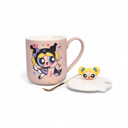 MUG POCILLO CERAMICA PERSONAJE CON TAPA Y CUCHARA 340ML DIM:9X7