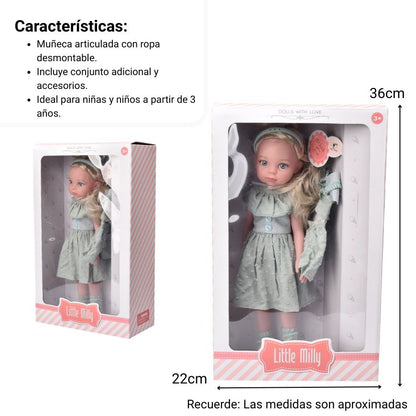 JUGUETE MUÑECA DE CAUCHO CON ACCESORIOS DIM:22X10X36