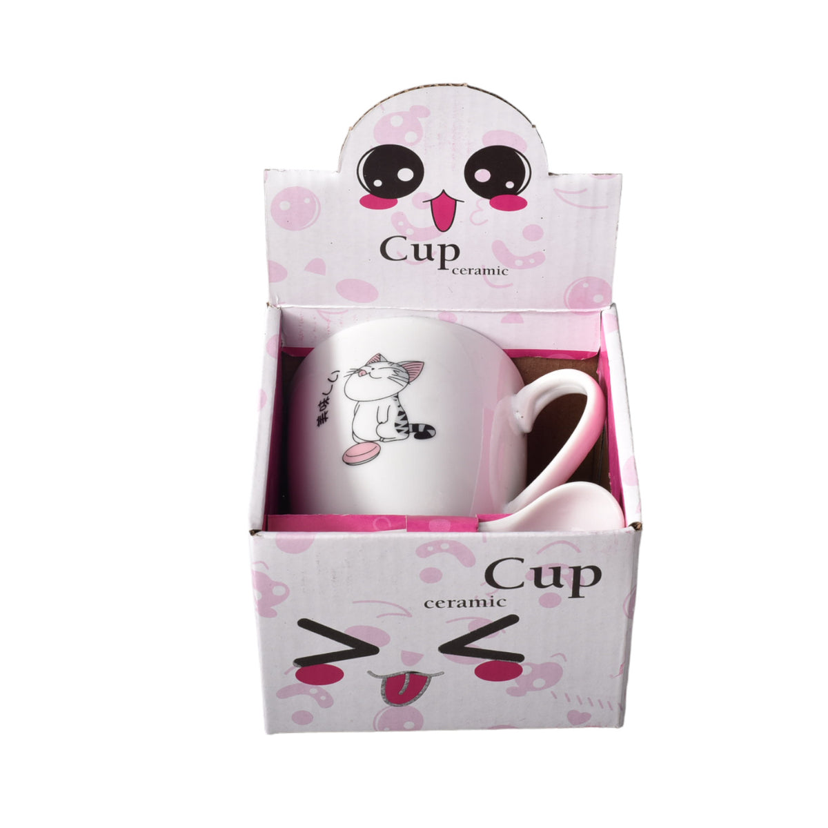 pocillo mug con cuchara en ceramica diseño de gatos