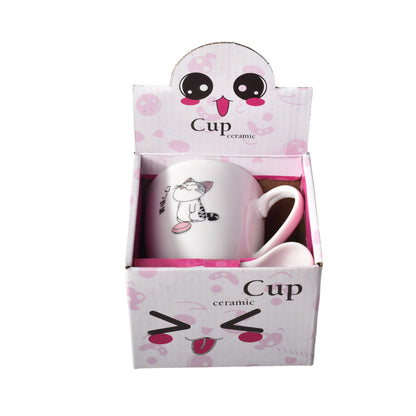 POCILLO MUG CON CUCHARA EN CERAMICA DISEÑO DE GATOS