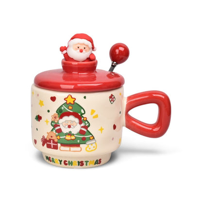 MUG POCILLO CERAMICA CON TAPA Y CUCHARA 400ML