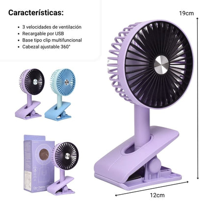 VENTILADOR RECARGABLE PLASTICO CON CABLE USB DIM:11X20X5CM