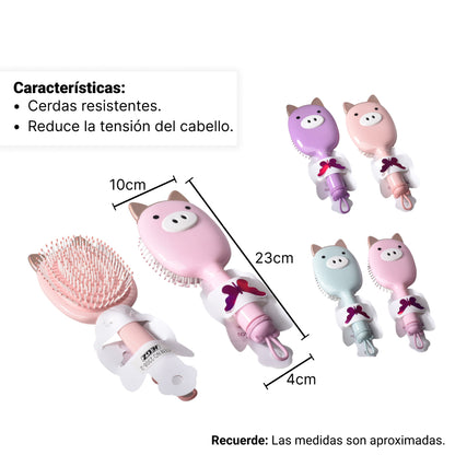 CEPILLO PLASTICO PARA CABELLO FORMA CERDITO DIM:8X25X4