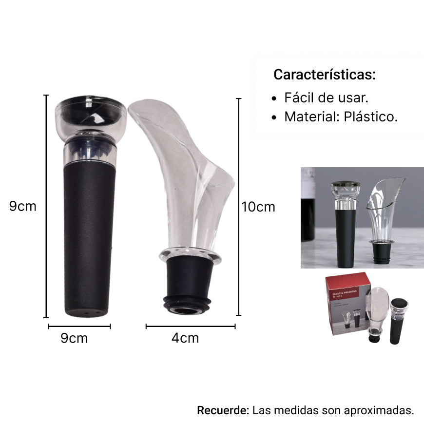 vertedor y tapon para sacachorcho de vino
