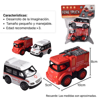 JUGUETE SET POR 2 UNIDADES CARROS DE BOMBEROS PLASTICOS