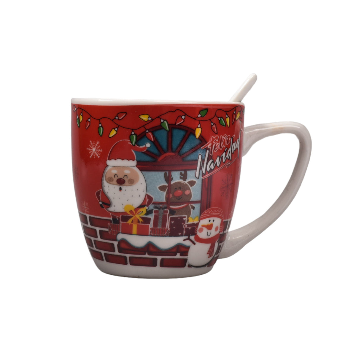 pocillo de navidad con cuchara dim: 14x14x7
