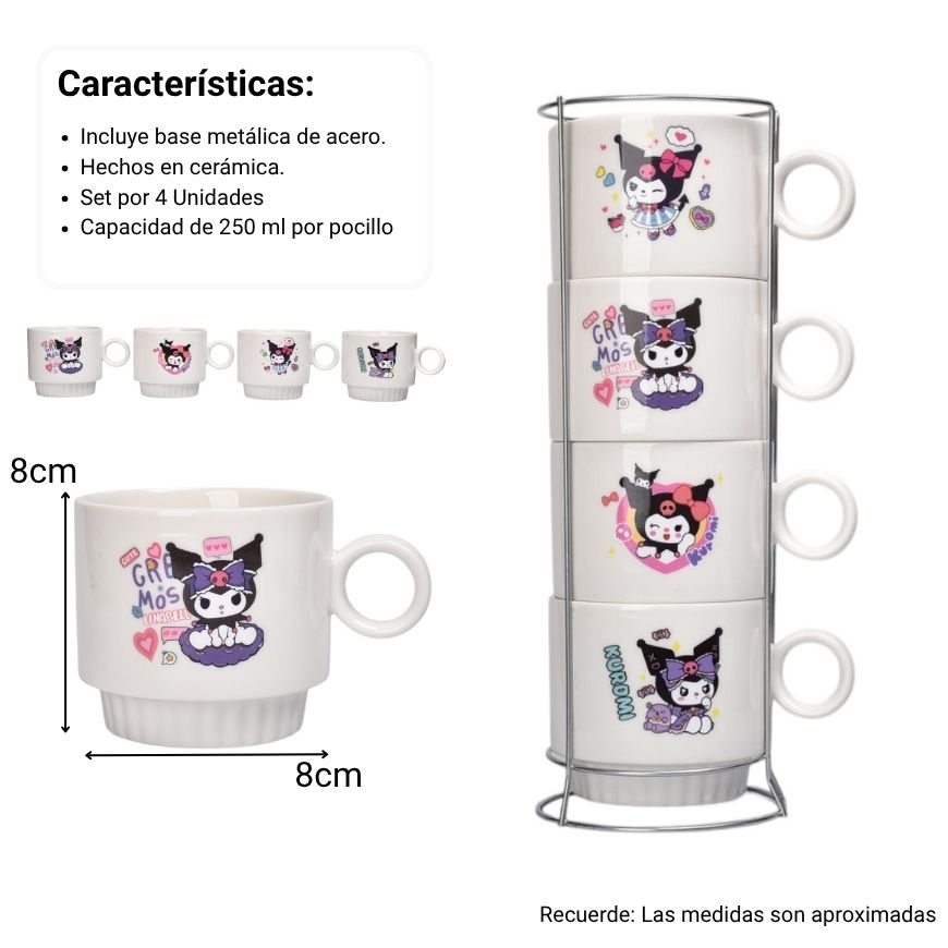 set 4pcs pocillos con base ceramica 250ml personaje