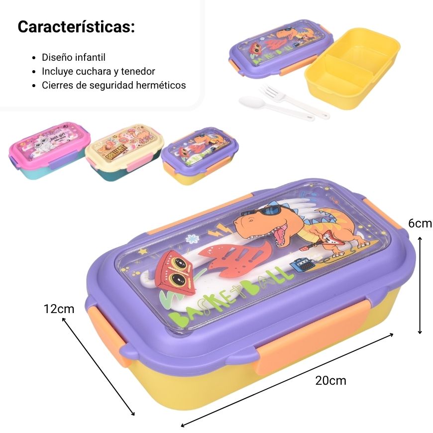 portacomida con division y cubiertos para niños 745ml