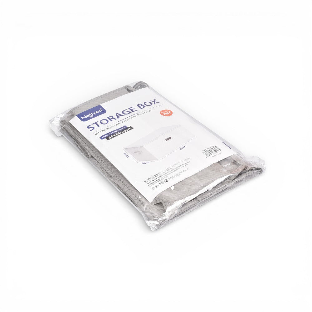 organizador de ropa con tapa fibra poliester gris azul dim:35x26x20