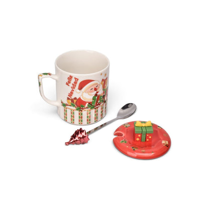 POCILLO SET CERAMICA CON CUCHARA NAVIDAD 300ML