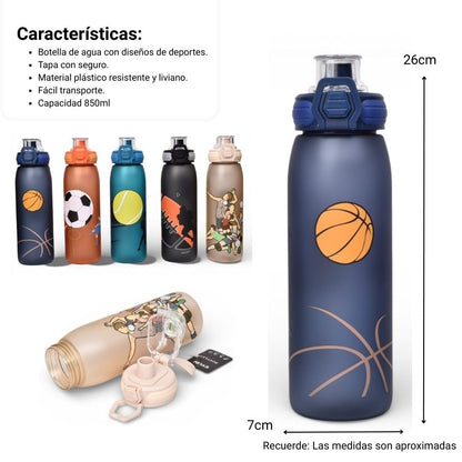BOTELLA DE AGUA PLASTICO NIÑO 850ML DIM:7X7X26