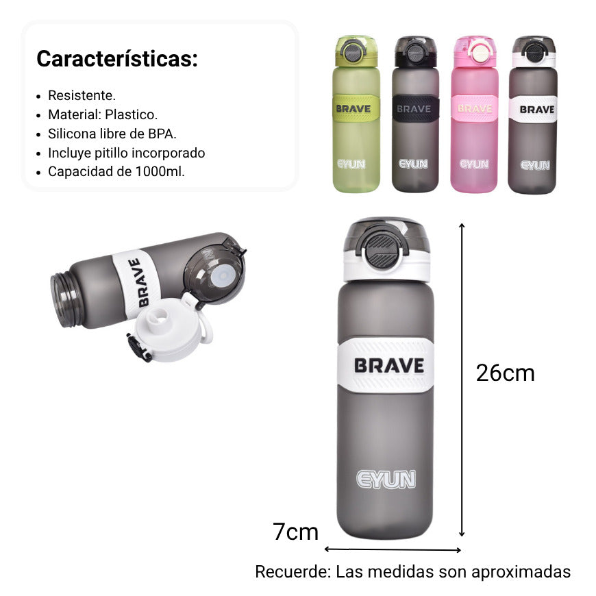 botella de agua 1000ml plastica  dim:7x7x26