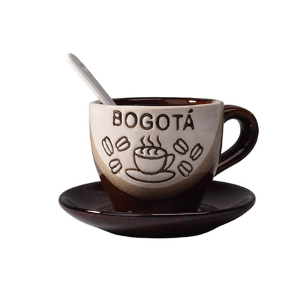 MUG POCILLO CON CUCHARA Y PLATO CERAMICA DIM:7X7X6