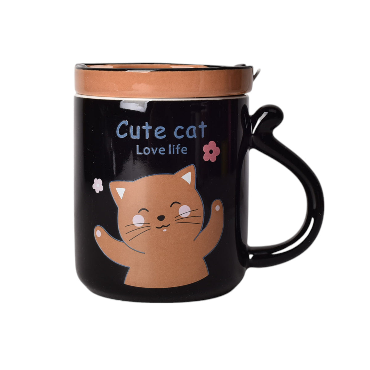 mug pocillo ceramica con tapa diseño gatos 360ml dim:8*8*11