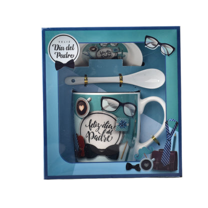 MUG CERAMICA POCILLO DIA DEL PADRE CON PLATO Y CUCHARA