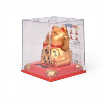 GATO DE LA SUERTE SOLAR PLASTICO COLOR DORADO BLANCO DIM:8X8X9