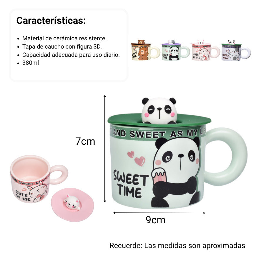 mug pocillo ceramica diseños de gatos con tapa dim:9x9x7