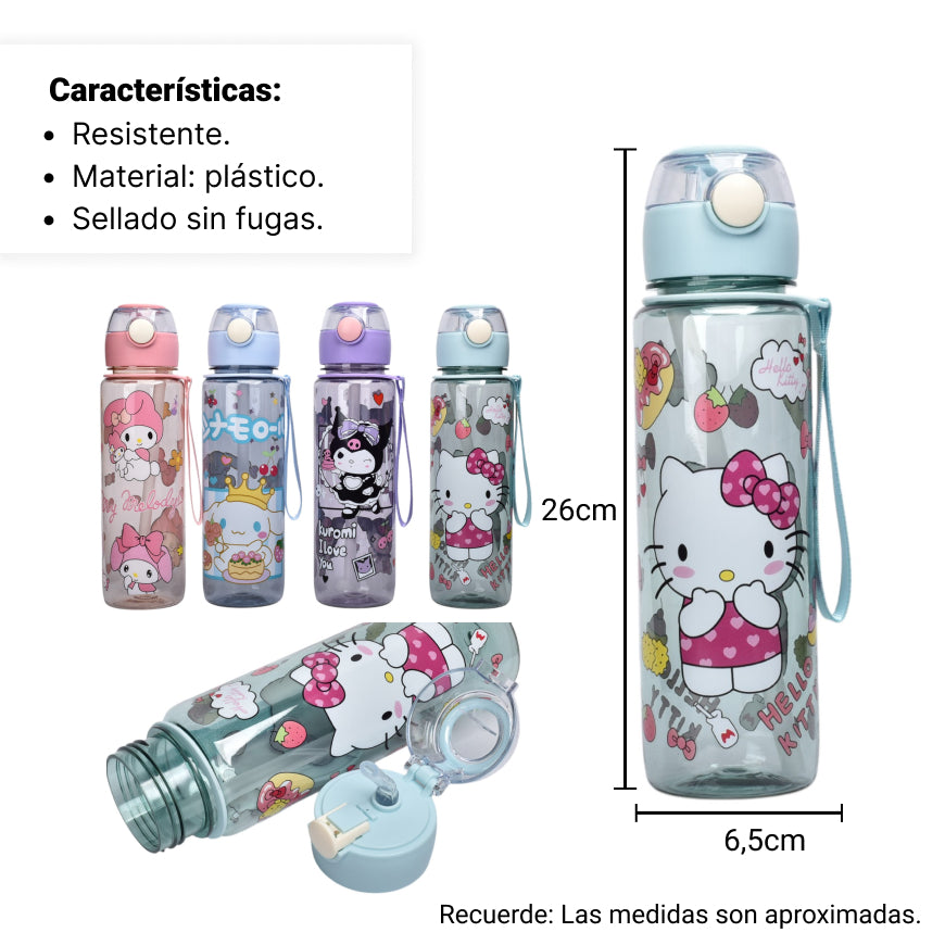 botella de agua 700ml personaje dim:6x6x25