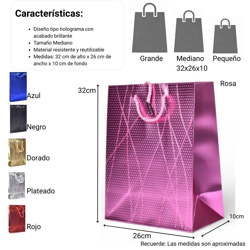 bolsa para regalo varios colores de papel dim:26x32x10
