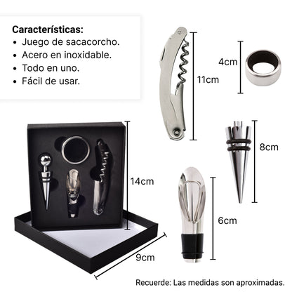 KIT DESCORCHADOR DE VINO POR 4PCS ACERO INOXIDABLE